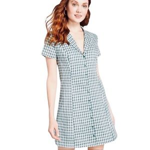 NWT MODCLOTH Green Gingham Check Daytime Dynamo Shirt Dress Size 12. 100%cotton